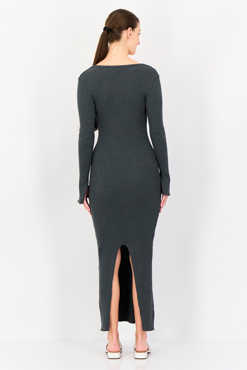 Don't Call Me Jennyfer Women Ribbed Side Slit Sweater Dress, Dark Grey - Image 4